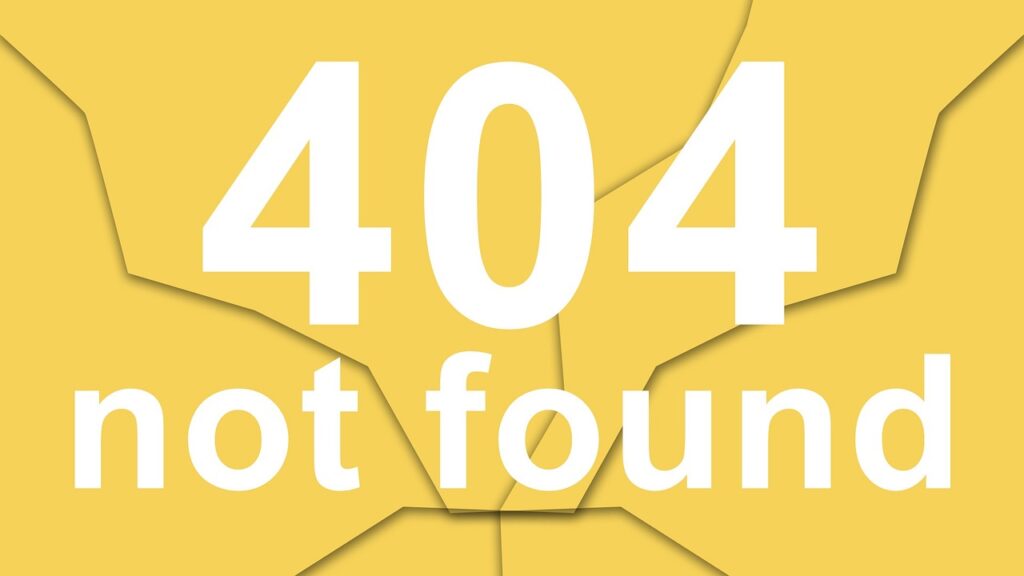 Imagem de erro 404 não encontrado, indicando que a página solicitada não está disponível ou foi removida, comum em sites que enfrentam problemas de navegação.